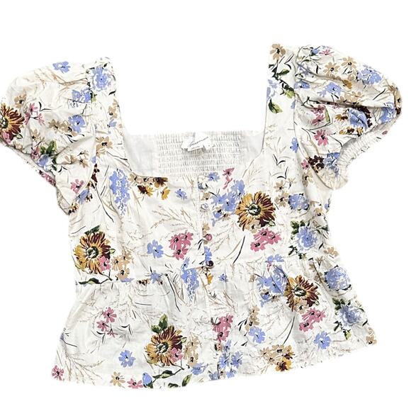 Anthropologie Floral Puff Sleeve Blouse - Cream and Multicolor - Picture 2 of 9